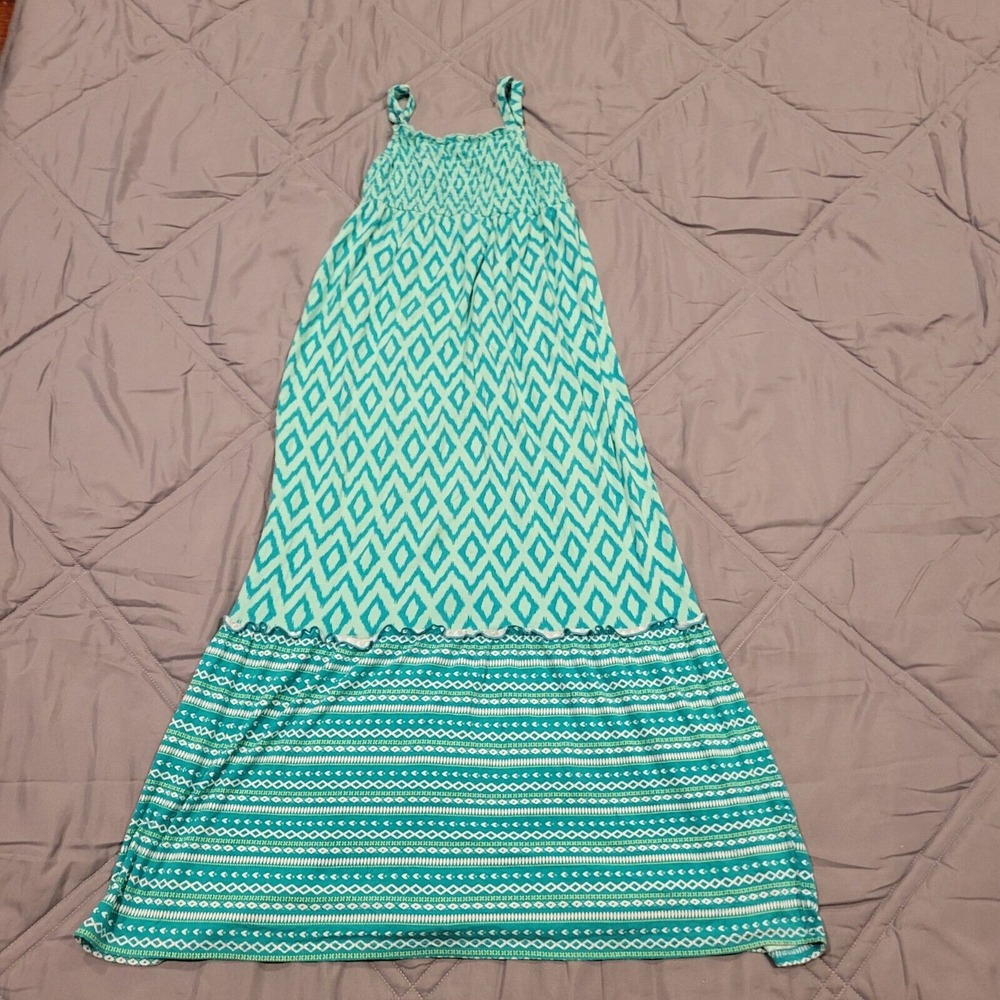 Cherokee Girls Green Patterned Maxi Dress L/G 10/12 Rayon & Spandex